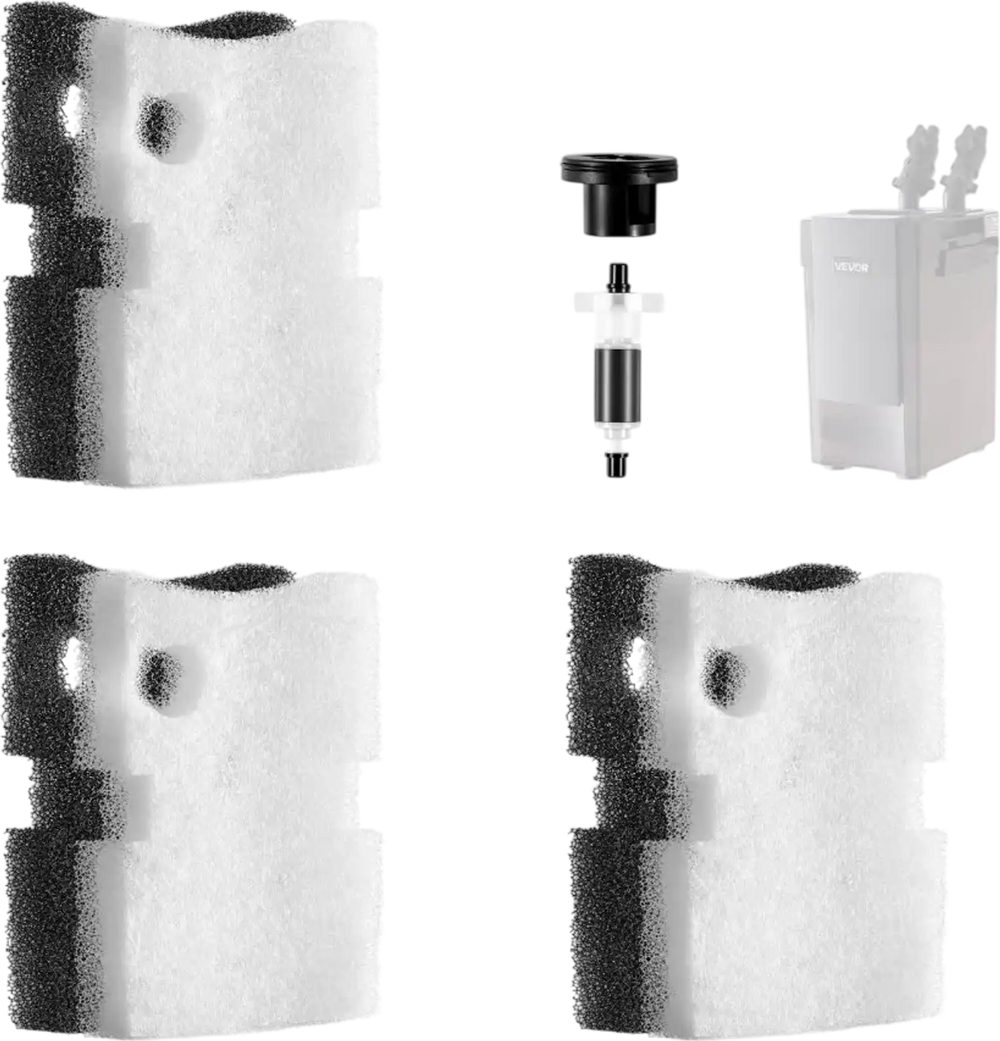 VEVOR Aquarium Filter Media Pads, 6 PCS with Impeller for AQ700 & AQ1000, Canister Floss Replacement Media for Fish Tank, Zirconia Impeller Shaft, 3 Black Polyurethane Foam & 3 White Polyester Fiber