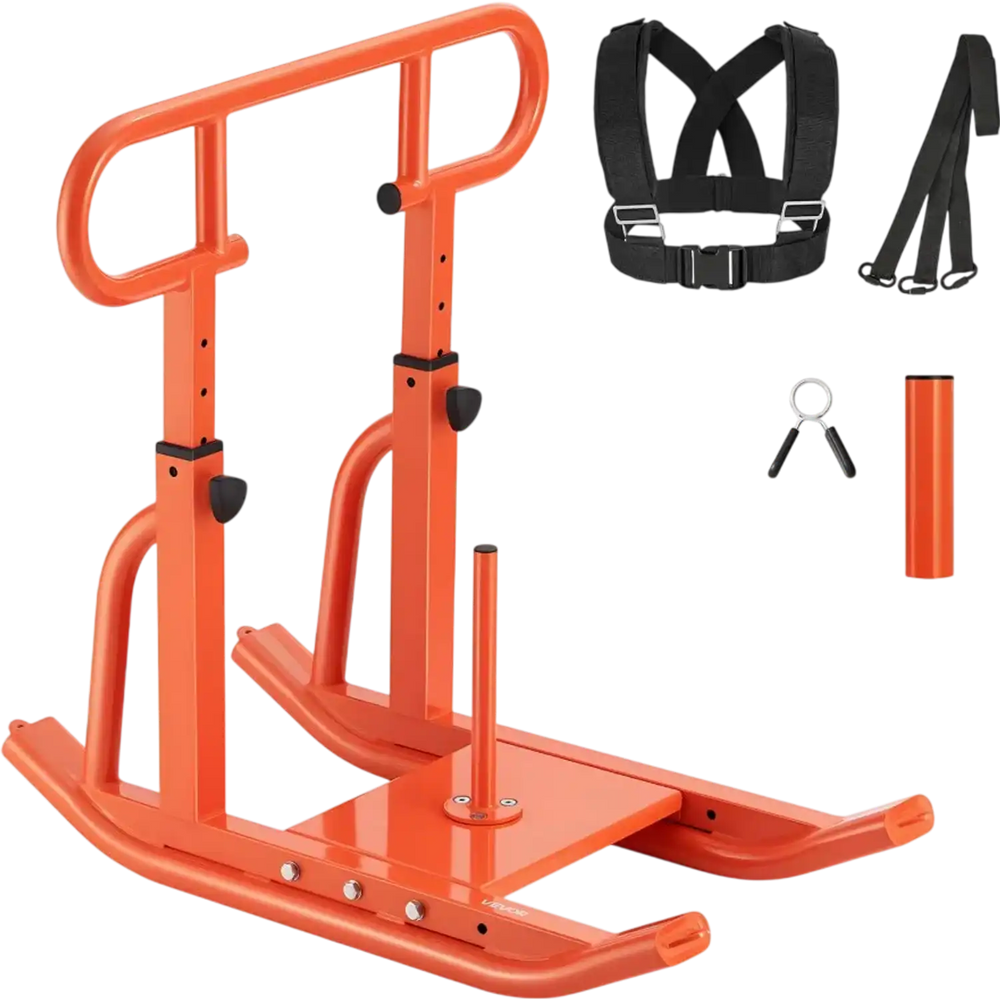 VEVOR Weight Sled, Steel Power Sled, Fitness Training Sleds for Athletic Exercise Speed Improvement, Workout Equipment with Adjustable Height Handle, Compatible with 1/2 in Weight Plates, Orange