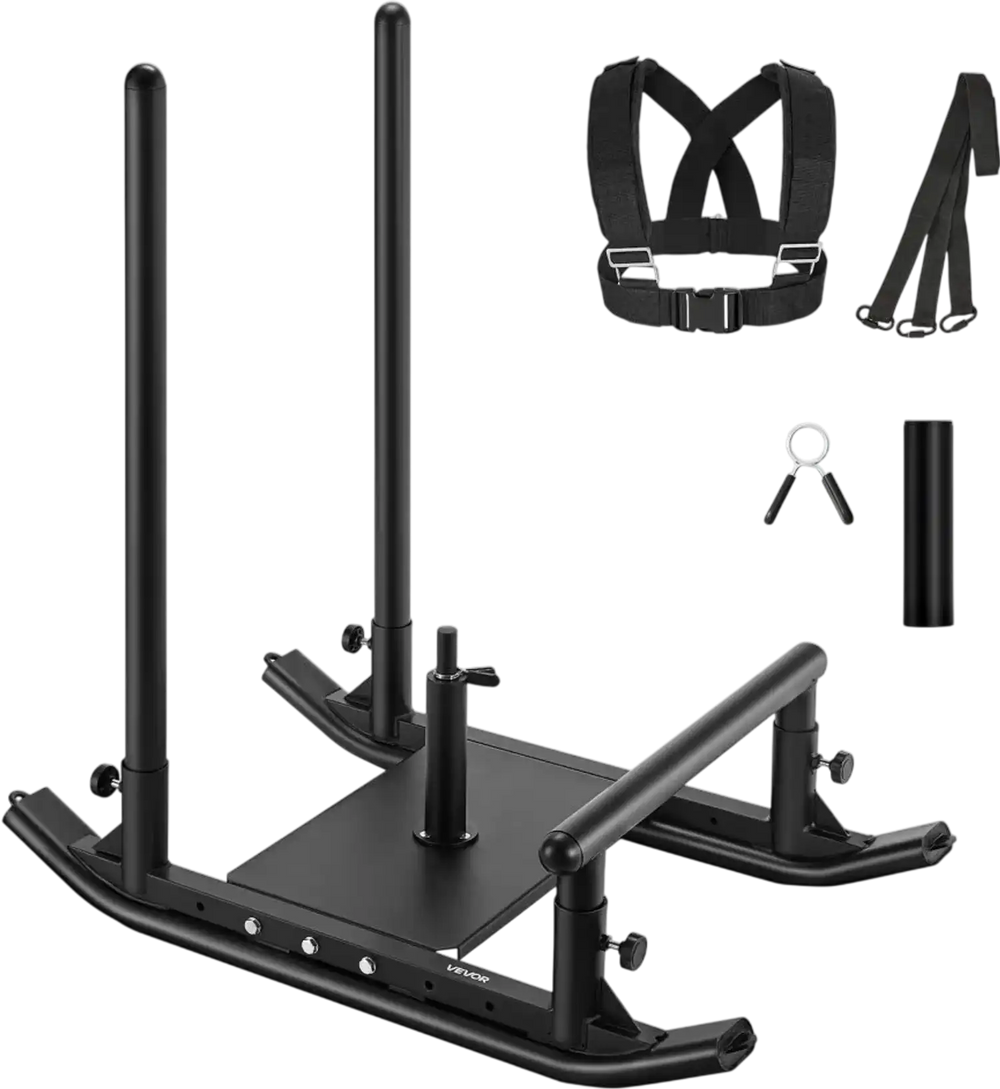 VEVOR Weight Sled, Steel Power Sled, Fitness Strength Training Sleds for Athletic Exercise Speed Improvement, Workout Fitness Equipment with Handle, Compatible with 1/2 in Weight Plates, Black