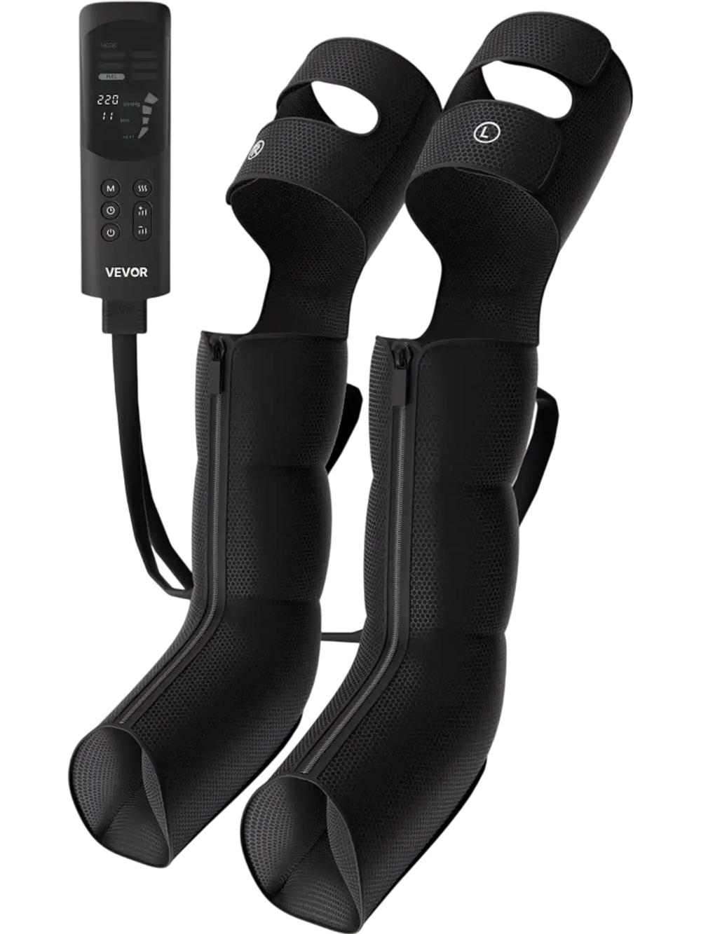 VEVOR Leg Compression Massager 9 Intensities Air Compression Leg Massager, For Daily Relaxation, 6 Massage Modes, 3 Heat Settings, Auto Shut-Off Timer, Adjustable Fit, with Storage Bag and Adapter