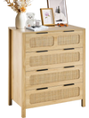 VEVOR 4 Drawer Rattan Dresser, Boho Dresser, Rattan Chest of Drawers with Spacious Storage, Natural Rattan Dresser for Bedroom, Living Room & Hallway,Rattan Nightstand with Sturdy Handles&Legs, Brown