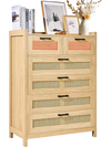 VEVOR 5 Drawer Rattan Dresser, Boho Dresser, Rattan Chest of Drawers with Spacious Storage, Natural Rattan Dresser for Bedroom, Living Room & Hallway,Rattan Nightstand with Sturdy Handles&Legs, Brown