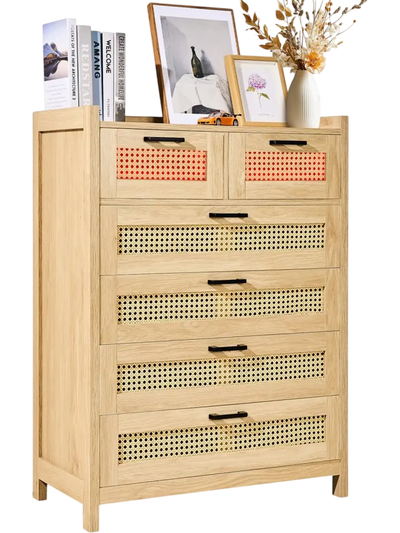 Vevor Dresser 5-Drawer Rattan Boho Storage Cabinet Brown New