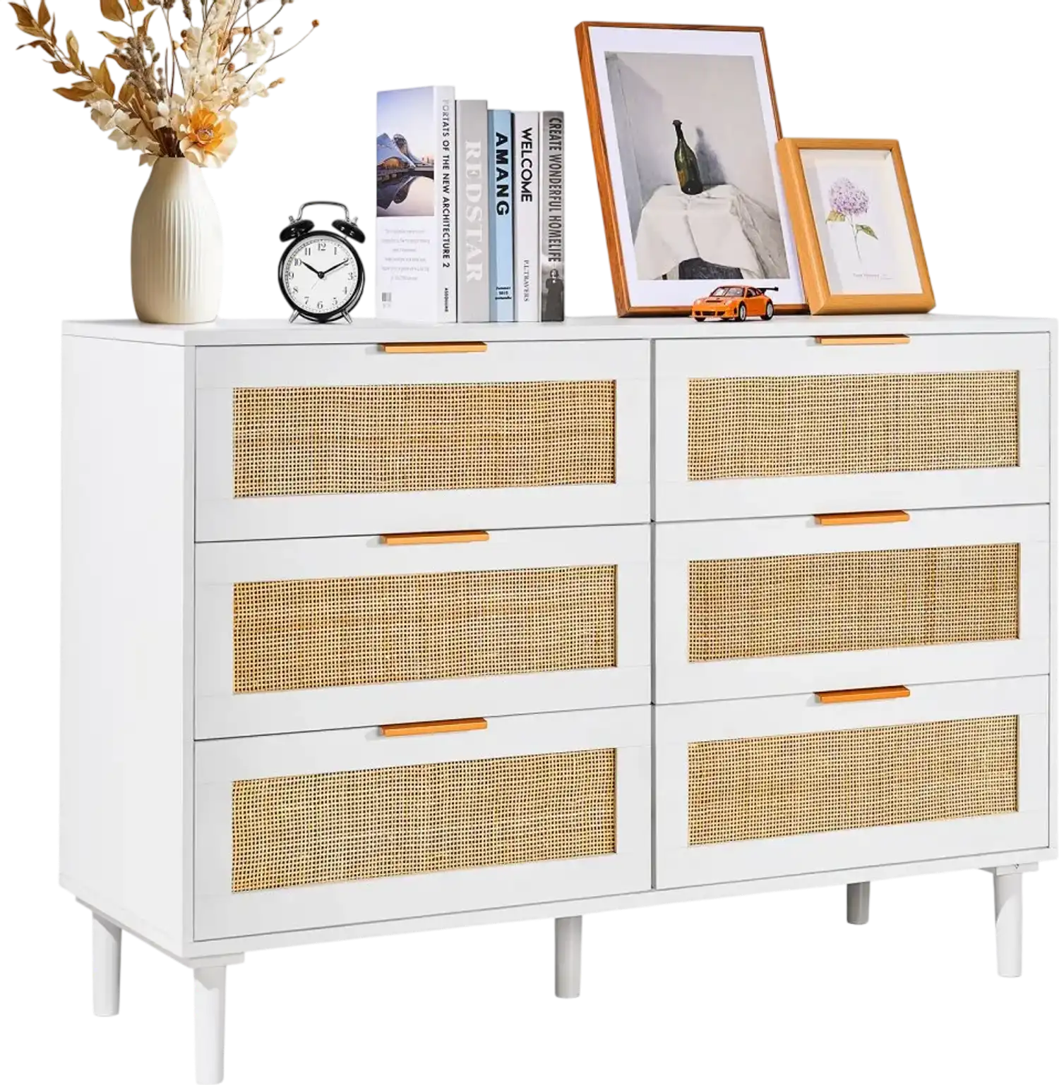 Vevor Dresser 6 Drawer Rattan Chest White New