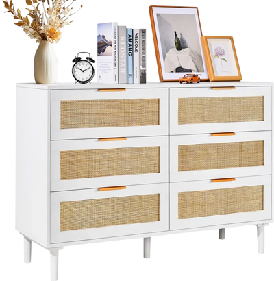 Vevor Dresser 6 Drawer Rattan Chest White New