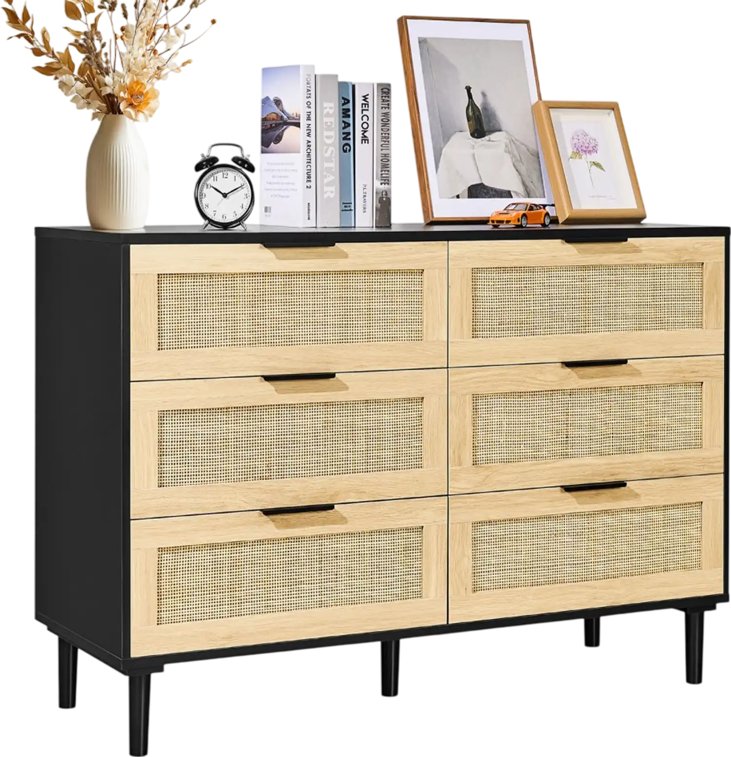 Vevor Dresser 6-Drawer Rattan Closet Storage Organizer New