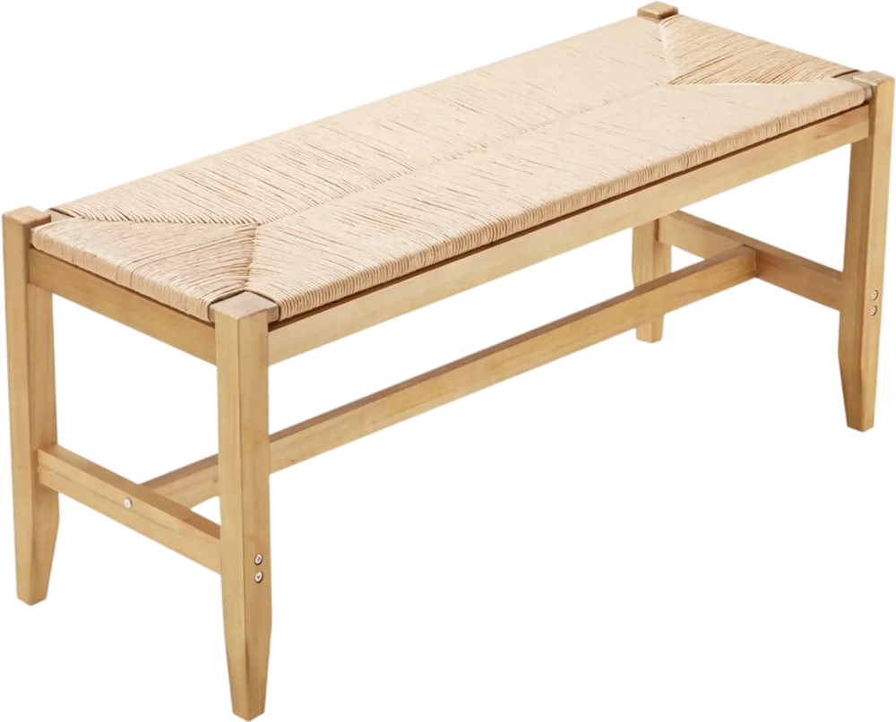 VEVOR Rattan Bench, 40" Wooden Rattan Bench, Entrywway Bench with Oak Wood Legs, Bedroom End of Bed Boho Bench with Hand Woven Rattan, for Living Room, Kitchen