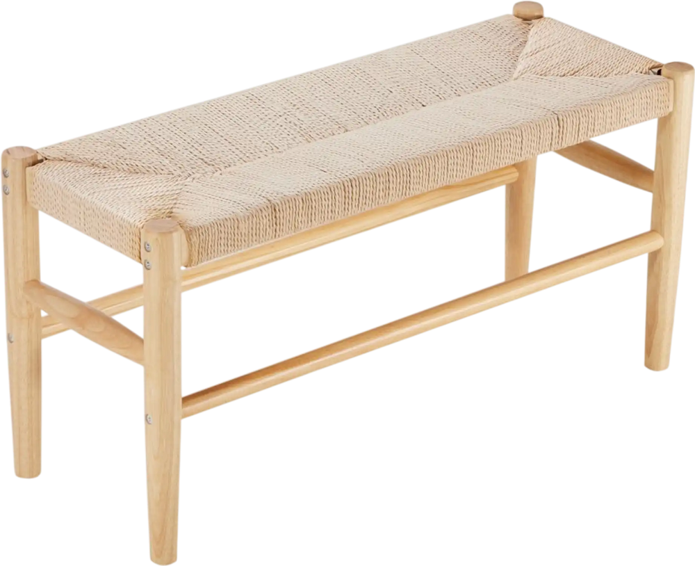 VEVOR Rattan Bench, 31.5" Wooden Rattan Bench, Entrywway Bench with Oak Wood Legs, Bedroom End of Bed Boho Bench with Hand Woven Rattan, for Living Room, Kitchen