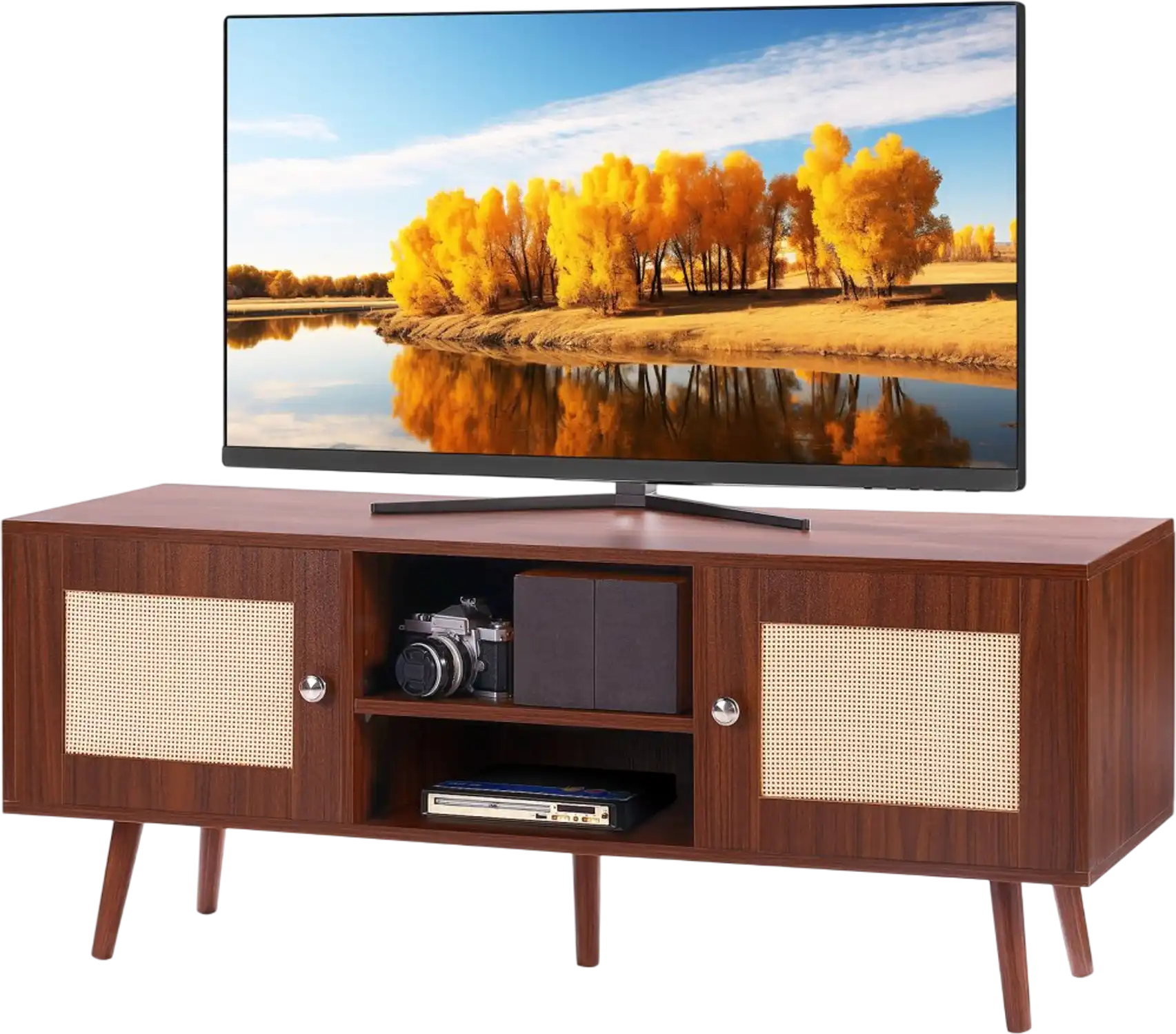 Vevor TV Stand Boho Rattan Console Cabinet for 55