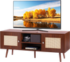 VEVOR Rattan TV Stand, Boho TV Cabinet for 55 inch TV, Mid Century Modern TV Stand, Rattan TV Console with Adjustable Shelfs for  Living Room, Media Room, Walnut