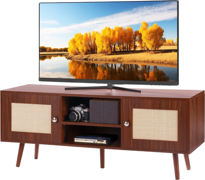Vevor TV Stand Boho Rattan Console Cabinet for 55