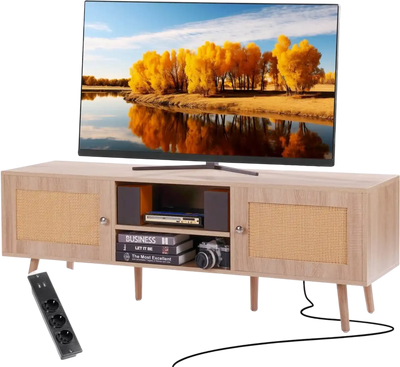 Vevor TV Stand Mid Century Modern Rattan Cabinet for 65