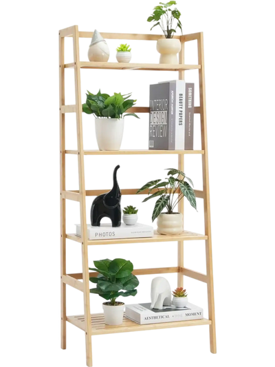 Vevor Bookshelf 4-Tier Bamboo Ladder Shelf Natural New