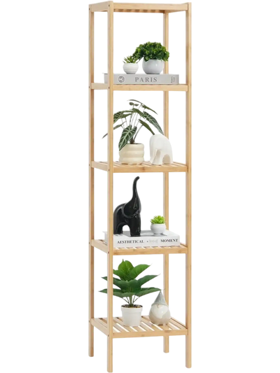 VEVOR 5-Tier Bathroom Standing Shelf, Narrow Shelving Unit, Display Storage Rack Organizer, Freestanding Flower Plant Stand, Multifunctional Bamboo Shelf Ideal for BathRoom, Kitchen, Home, Natural