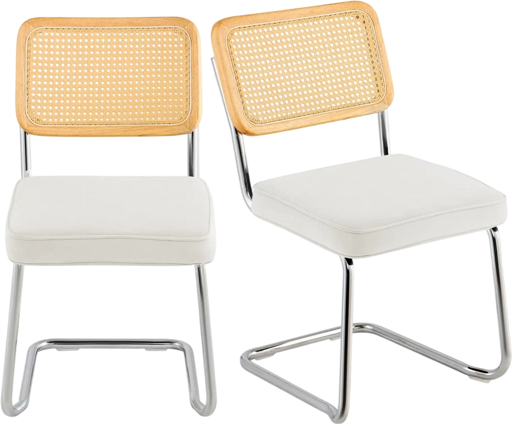 VEVOR Rattan Dining Chairs Set of 2, Mid Century Modern Dining Chair, Upholstered Velvet Accent Chair with Rattan Back, Retro Dining Room Kitchen Chair for Living Room, Bedroom, Office (18.1 Inch)