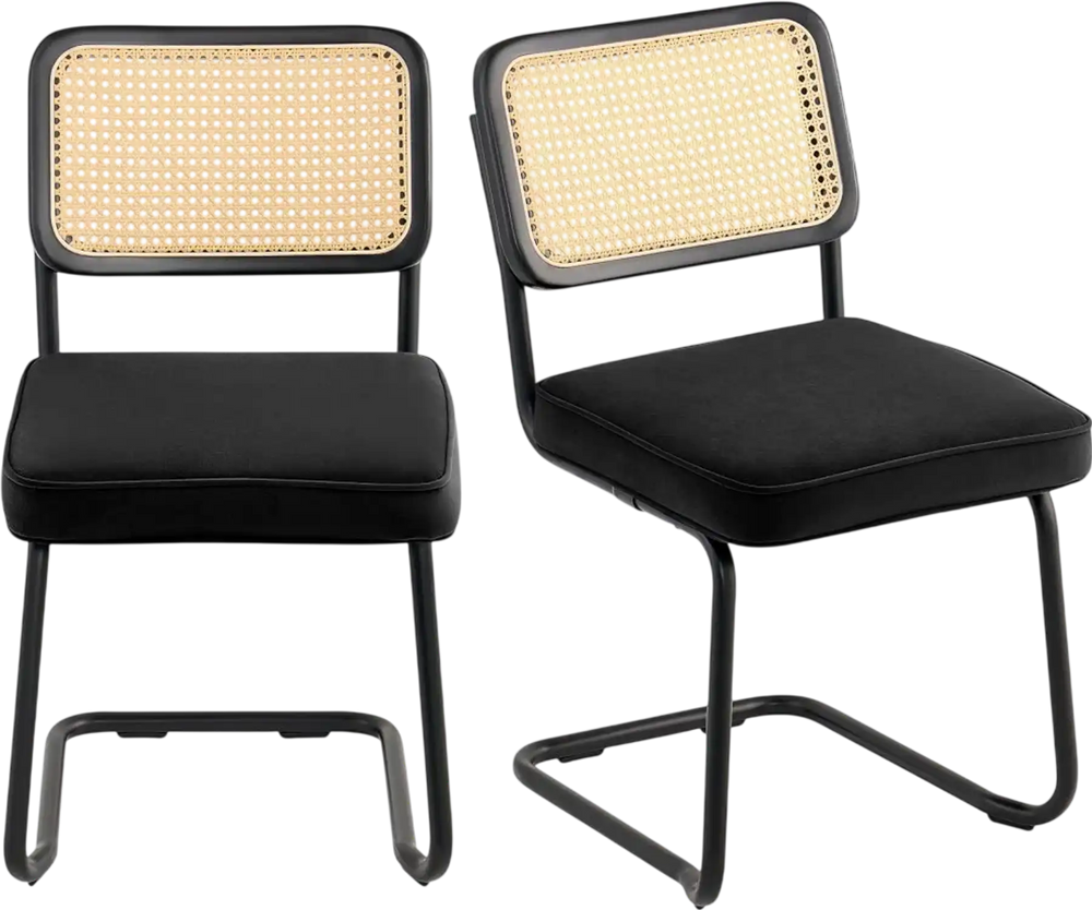 VEVOR Rattan Dining Chairs Set  of 2, Mid Century Modern Dining Chair, Upholstered Velvet Accent Chair with Rattan Back, Retro Dining Room Kitchen Chair for Living Room, Bedroom, Office (18.1 Inch)