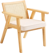 VEVOR Mid Century Modern Rattan Chair, Upholstered Velvet Accent Chair with Rattan Back, Retro Living Room Chair for Living Room, Bedroom, Reading Room, and Office, Beige