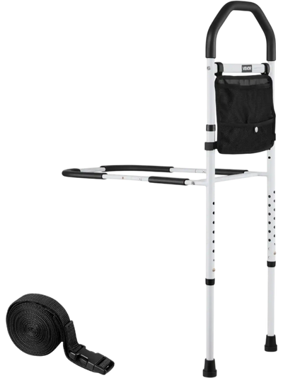 VEVOR Bed Rail for Elderly, Bedside Assist Rails with Supporting Leg and PU Handrail, Adjustable Height Carbon Steel Pipe Bedside Cane, Bed Bars for Seniors & Patients, Fits King, Queen, Full, Twin