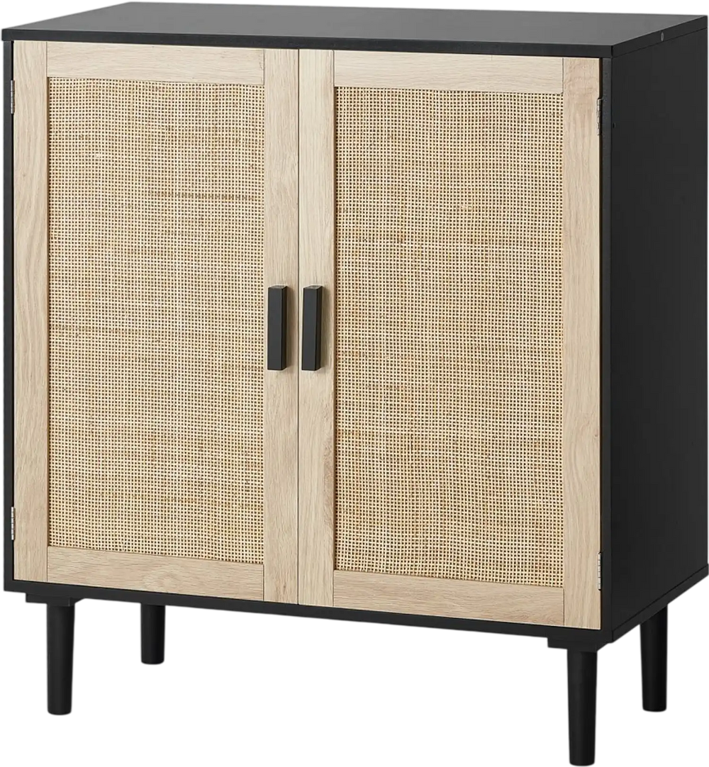 VEVOR Rattan Cabinet, Rattan Storage Cabinet with 2 Magnetic Doors and Adjustable Shelves, Sideboard Buffet Cabinet for Hallway, Entryway, Living Room, or Kitchen, Black
