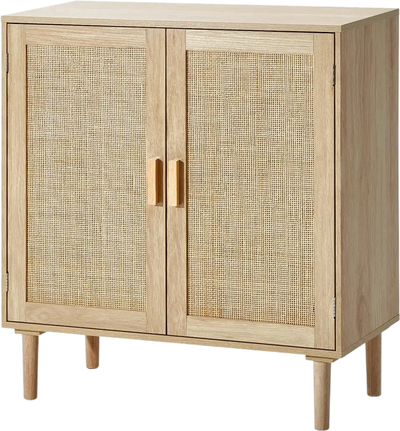 VEVOR Rattan Cabinet, Rattan Storage Cabinet with 2 Magnetic Doors and Adjustable Shelves, Sideboard Buffet Cabinet for Hallway, Entryway, Living Room, or Kitchen, Natural
