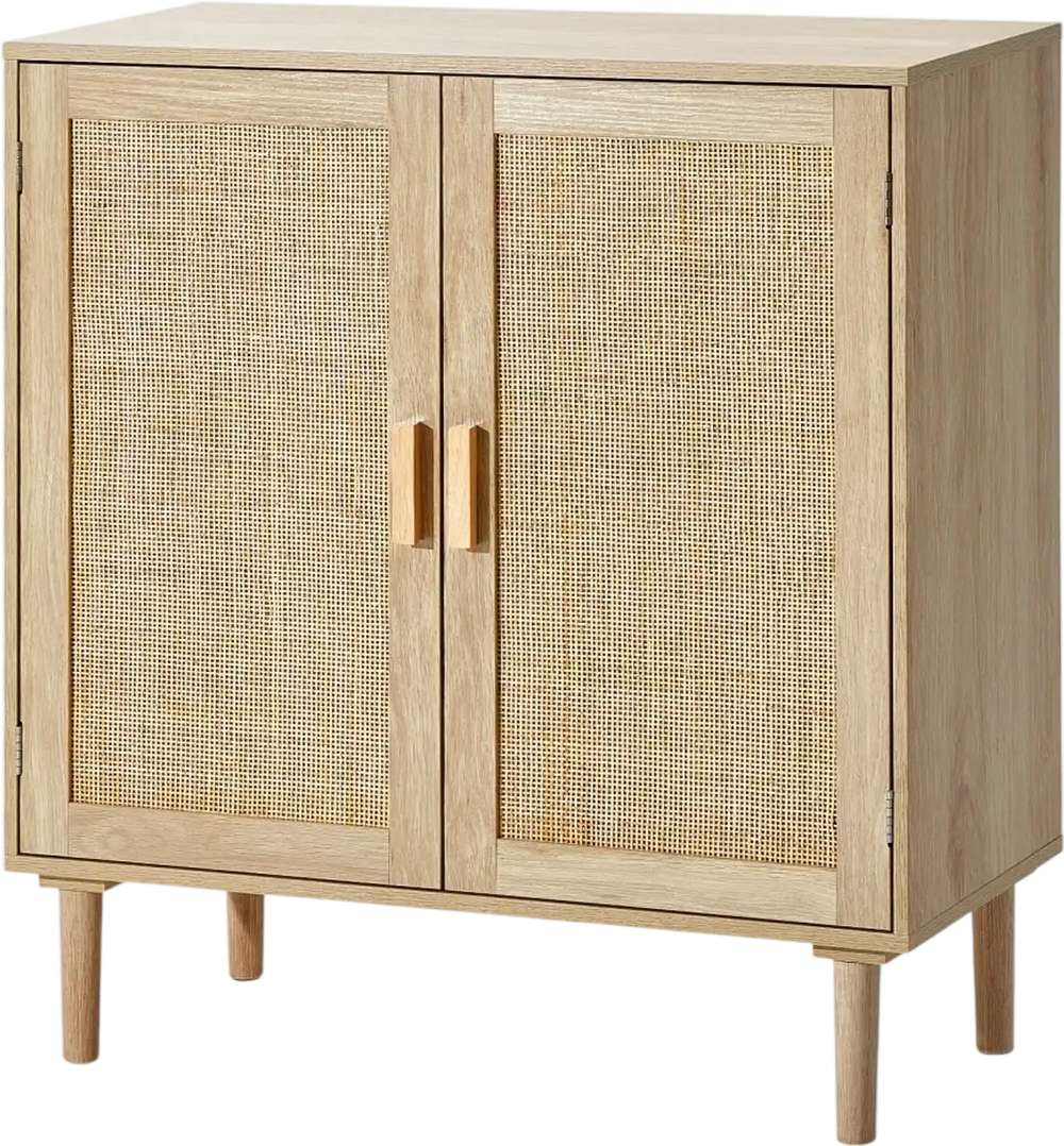 VEVOR Rattan Cabinet, Rattan Storage Cabinet with 2 Magnetic Doors and Adjustable Shelves, Sideboard Buffet Cabinet for Hallway, Entryway, Living Room, or Kitchen, Natural