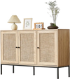 VEVOR Rattan Cabinet, Rattan Storage Cabinet with 3 Magnetic Doors and Adjustable Shelves, Sideboard Buffet Cabinet for Hallway, Entryway, Living Room, or Kitchen, Natural