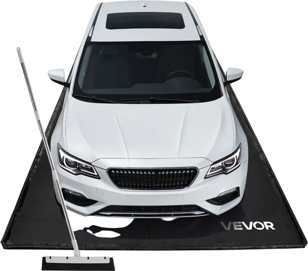 VEVOR Containment Mat, 8 ft 6 in x 20 ft, Non-Slip PVC Garage Floor Mat with a Cleaning Squeegee, Heavy Duty Durable Waterproof Protection from Snow, Rain and Mud for Cars SUVs Trucks Parking, Black