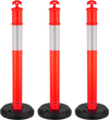 VEVOR 3 Pack Traffic Delineator Posts, 48 inches Traffic Safety Cones with Fillable Base and Reflective Strips, Heavy Duty Delineator Posts for Construction Site, Parking Lot, Crowd Control, Red