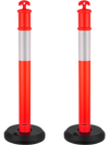 VEVOR 2 Pack Traffic Delineator Posts, 48 inches Traffic Safety Cones with Fillable Base and Reflective Strips, Heavy Duty Delineator Posts for Construction Site, Parking Lot, Crowd Control, Red