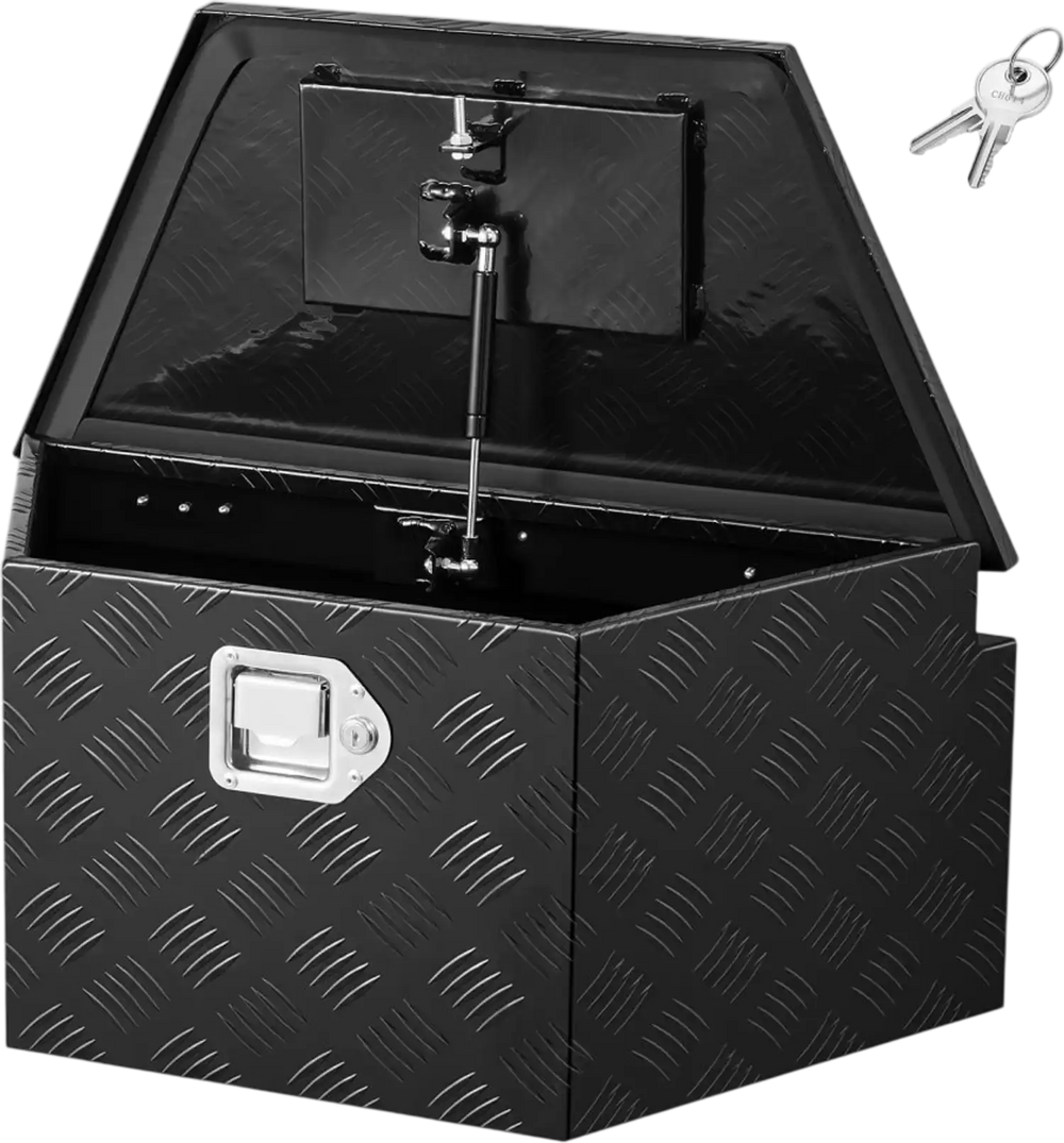 VEVOR Trailer Tongue Box, 26" x 13" x 12" Aluminum Trailer Tongue Tool Box, Heavy Duty Storage Organizer with Lock and Keys, Utility Tool Chest for Pickup Truck Bed, RV, SUV, Off-Road Vehicle, Black