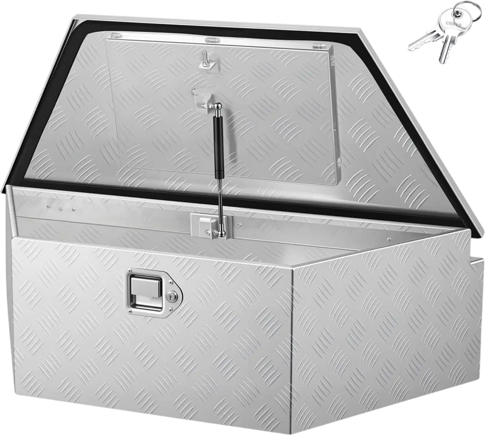 VEVOR Trailer Tongue Box, 39" x 16.5" x 12" Aluminum Trailer Tongue Tool Box, Heavy Duty Storage Organizer with Lock & Keys, Utility Tool Chest for Pickup Truck Bed, RV, SUV, Off-Road Vehicle, Silver