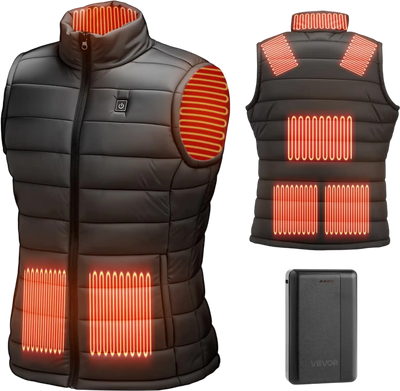 VEVOR Heated Vest, Men Electric Heating Vest with 16000 mAh Battery Pack, 8 Heating Zones Lightweight Rechargeable Winter-Vest with 3 Levels, for Outdoor Hiking Camping Fishing Skiing, Size L