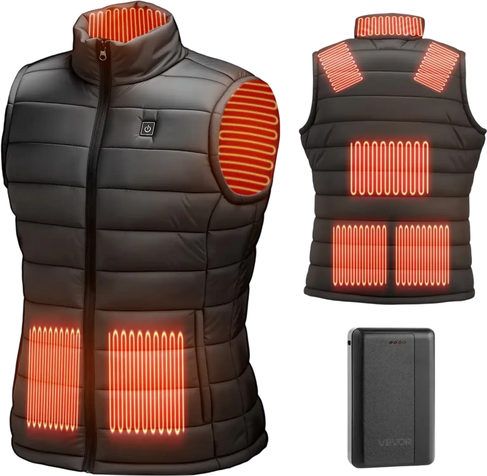 VEVOR Heated Vest, Men Electric Heating Vest with 16000 mAh Battery Pack, 8 Heating Zones Lightweight Rechargeable Winter-Vest with 3 Levels, for Outdoor Hiking Camping Fishing Skiing, Size XL