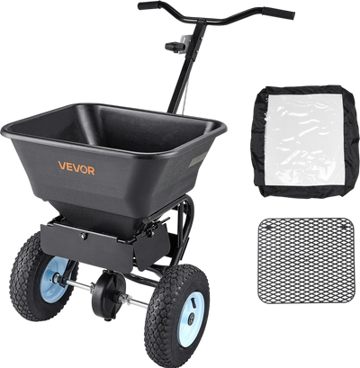 Vevor Walk-Behind Spreader 0-9.8 ft. Broadcast Width 100 lb. Hopper with 13 in. Tires New