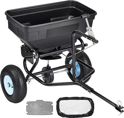 VEVOR Tow Behind Broadcast Spreader, 130LBS Capacity, Tow/Push Garden Spreader with 13 in Tires, 30 Adjustable Setting & 9.8 ft Spreading Width, Lawn Spreaders for Seed, Fertilizer, Salt, Ice Melt