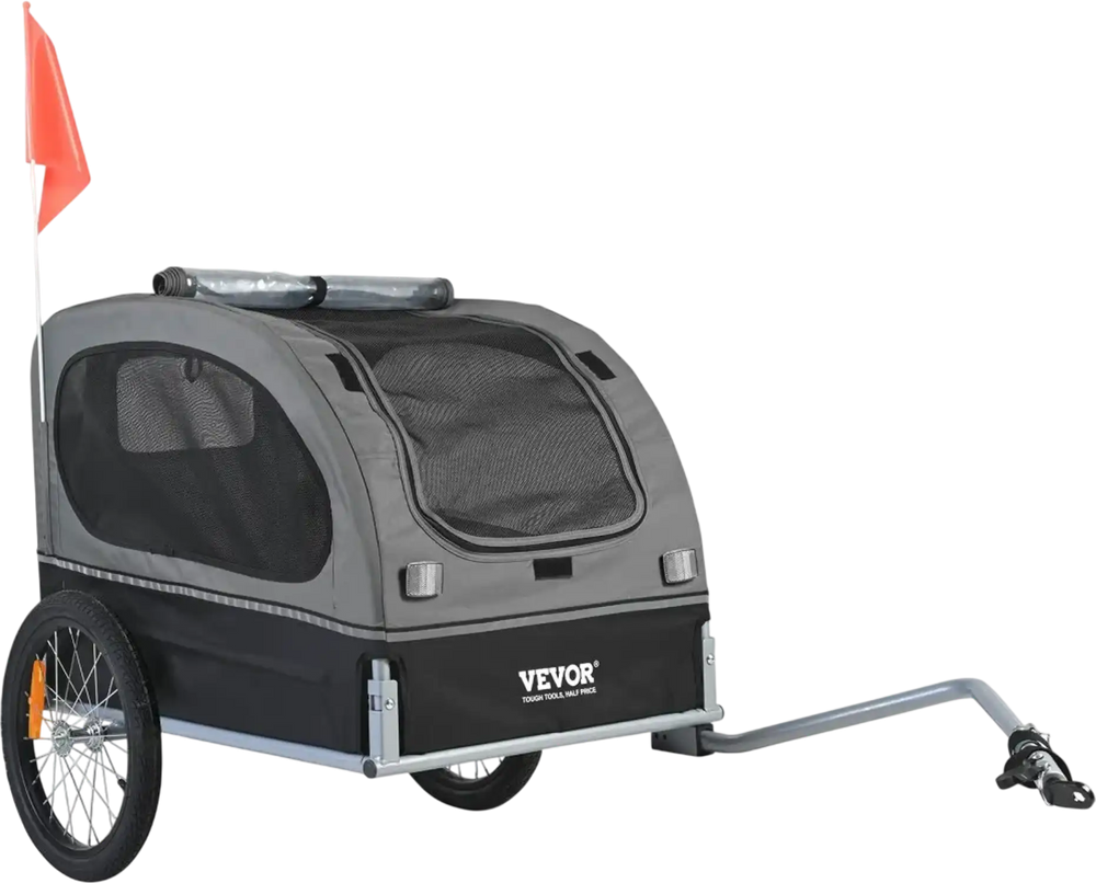 VEVOR Dog Bike Trailer, Supports up to 88 lbs, Pet Cart Bicycle Carrier, Easy Folding Frame with Quick Release Wheels, Universal Bicycle Coupler, Reflectors, Flag, Collapsible to Store, Black/Gray