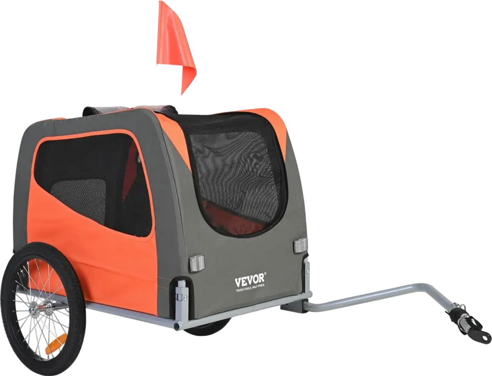 VEVOR Dog Bike Trailer, Supports up to 66 lbs, Pet Cart Bicycle Carrier, Easy Folding Frame with Quick Release Wheels, Universal Bicycle Coupler, Reflectors, Flag, Collapsible to Store, Orange/Gray