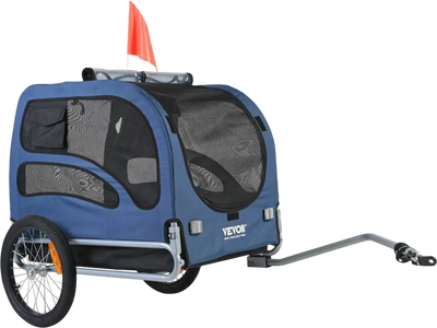 VEVOR Dog Bike Trailer, Supports up to 100 lbs, Pet Cart Bicycle Carrier, Easy Folding Frame with Quick Release Wheels, Universal Bicycle Coupler, Reflectors, Flag, Collapsible to Store, Blue/Black