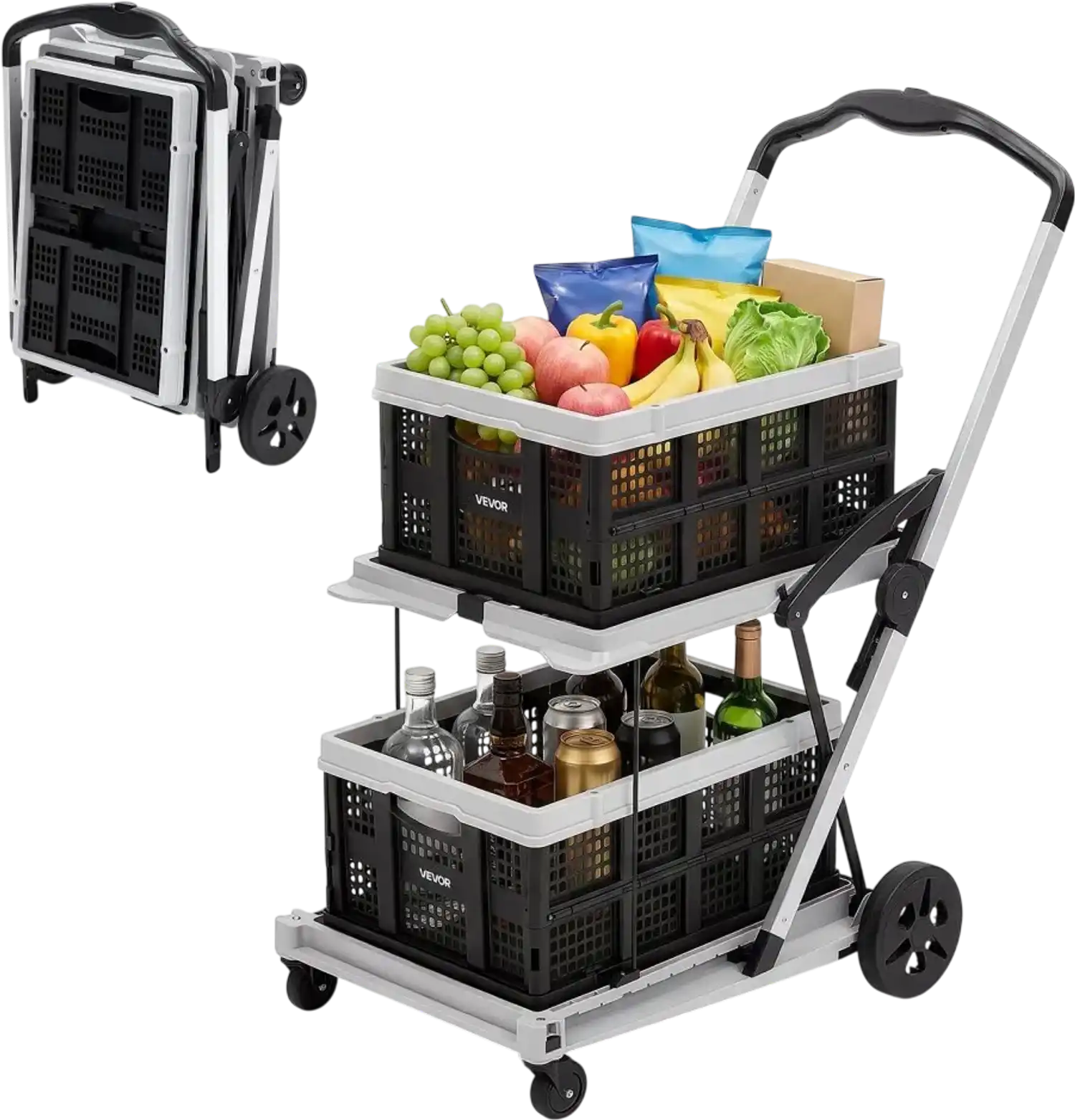 Vevor Shopping Cart Collapsible Rolling Utility Cart with Wheels Black Gray 200 lbs New