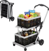 VEVOR Collapsible Shopping Cart with Wheels Foldable for Grocery Black Gray, 200lbs Capacity Rolling Utility Cart, Storage Crate & Foot Brake, Portable Folding for Groceries, Warehouse, Supermarket