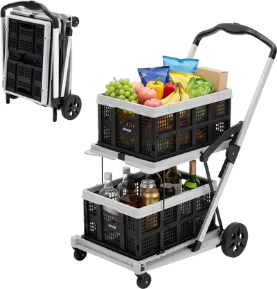 Vevor Shopping Cart Collapsible Rolling Utility Cart with Wheels Black Gray 200 lbs New