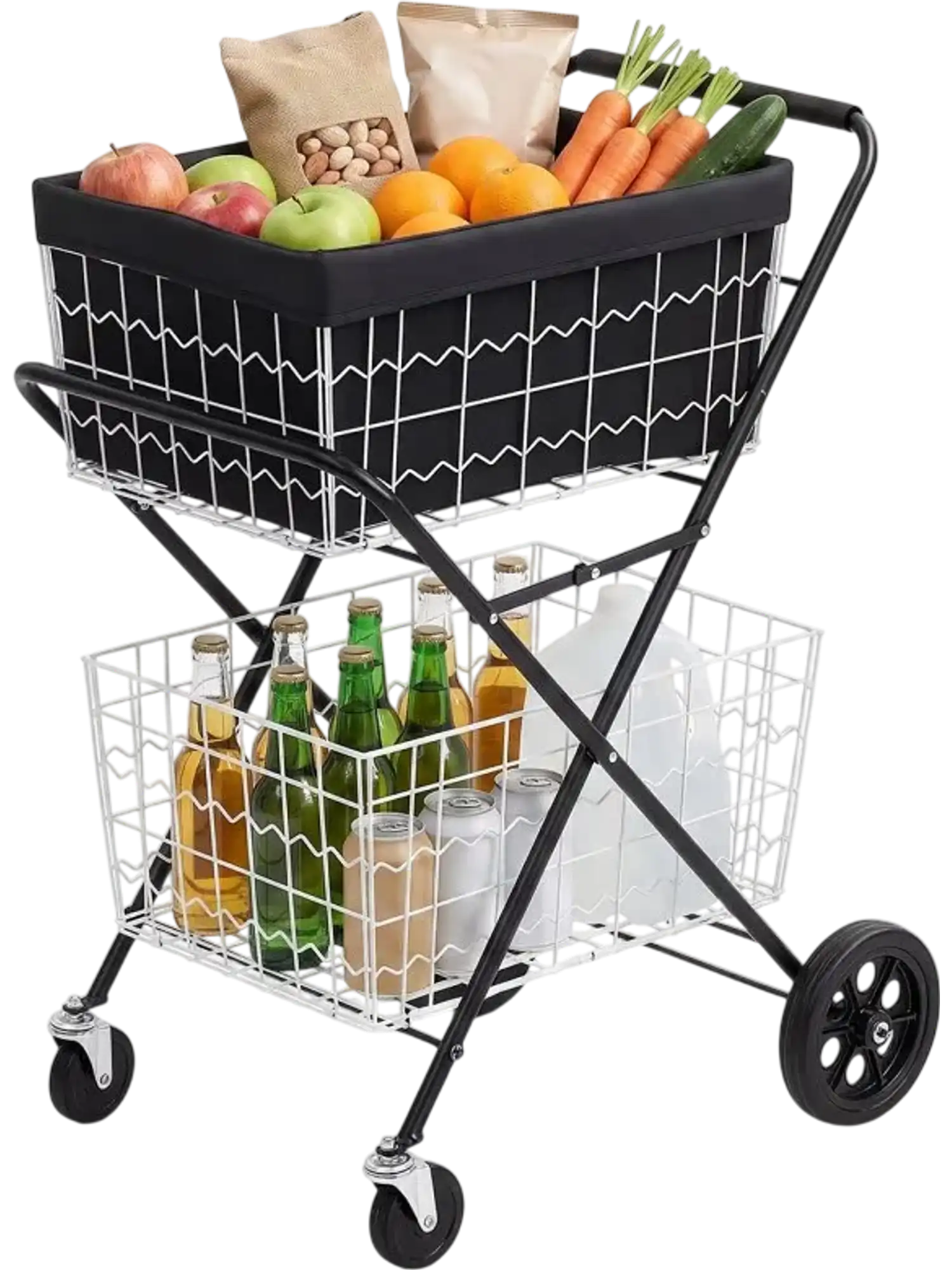Vevor Shopping Cart 2-Tier Foldable Utility Cart with Wheels New