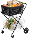 VEVOR Shopping Cart 2-Tier with Wheels Foldable for Grocery 88lbs Capacity, Heavy Duty Utility Cart with 2 Detachable Storage Baskets, 360° Rolling Swivel Wheels, for Groceries, Warehouse, Supermarket