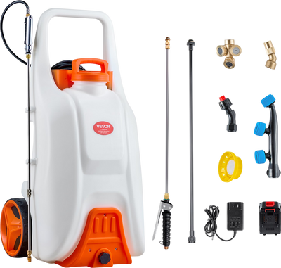 VEVOR Battery-Powered Sprayer with Wheeled Cart, 13.1 Gallons Electric Weed Sprayer, Adjustable 0-80 PSI, Yard Lawn Sprayers with Wheels, 5 Nozzles & 98ft Hose, 3-6H Spray Time, for Weeding, Cleaning