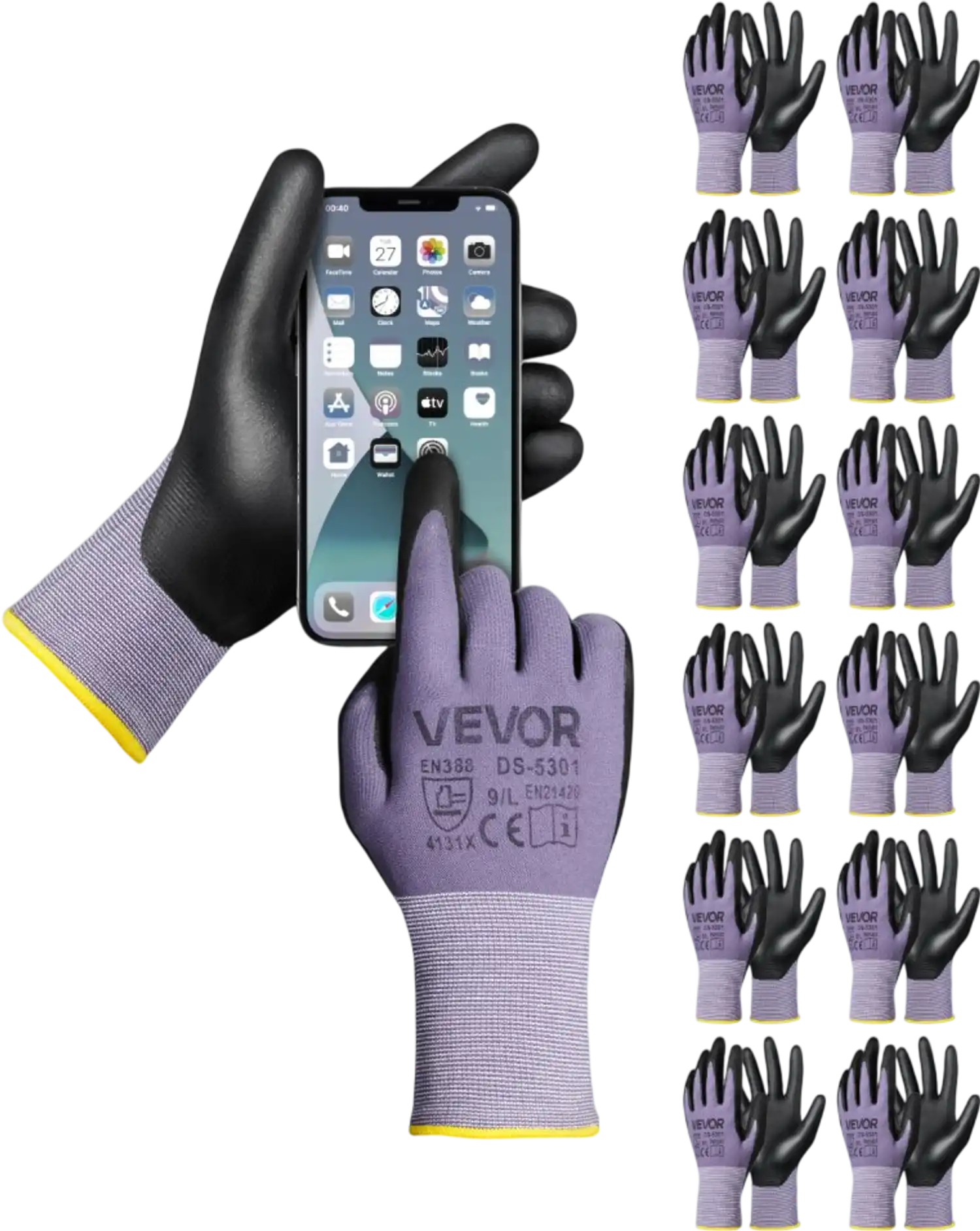 Vevor Work Gloves 12 Pair Touchscreen Nitrile-Coated Garden Construction New