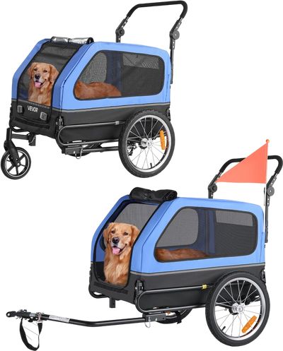 VEVOR Dog Bike Trailer, Supports up to 88 lbs, 2-in-1 Pet Stroller Cart Bicycle Carrier for Small & Large Dogs, Easy Folding Frame with Quick Release Wheel, Universal Bicycle Coupler, Internal Leash