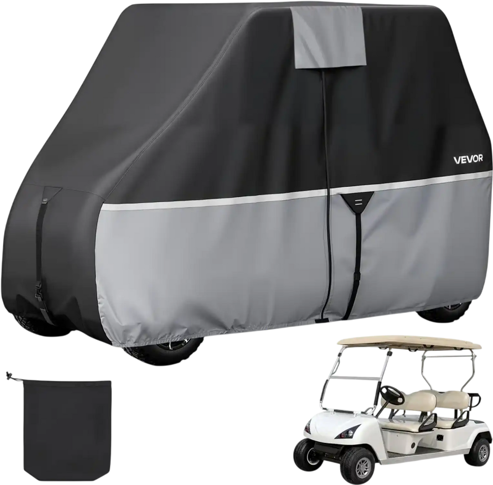 VEVOR Golf Cart Cover, Full Coverage 2+2/4 Passenger Golf Cart, 420D Waterproof Oxford Fabric Club Car Cover Fits Most Carts Club Car, Yamaha, EZGO, Honda, Silver-Coated Layer & Three Zipper Doors