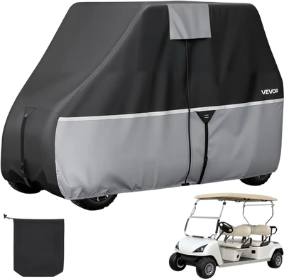 VEVOR Golf Cart Cover, Full Coverage 2+2/4 Passenger Golf Cart, 420D Waterproof Oxford Fabric Club Car Cover Fits Most Carts Club Car, Yamaha, EZGO, Honda, Silver-Coated Layer & Three Zipper Doors