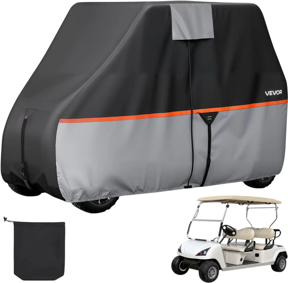 VEVOR Golf Cart Cover, Full Coverage 2+2/4 Passenger Golf Cart, 420D Waterproof Oxford Fabric Club Car Cover Fits Most Carts Club Car, Yamaha, EZGO, Honda, Silver-Coated Layer & Three Zipper Doors