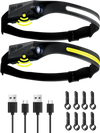 VEVOR 2PCS Rechargeable Headlamp, 350 lumens 230° Wide Beam, 6 Lighting Modes IPX4 Waterproof LED Head Lamp, with Motion Sensor for Camping, Hiking, Running, Repairing, Fishing, Cycling